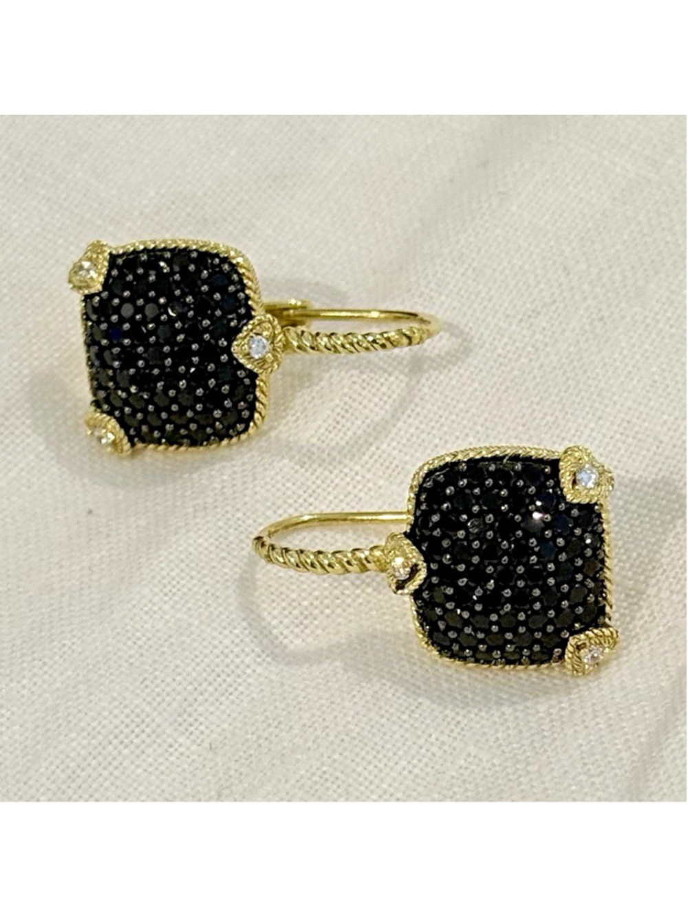 Judith Ripka 925 Sterling Silver 14K Gold Plated Black Spinel Diamonique Earring